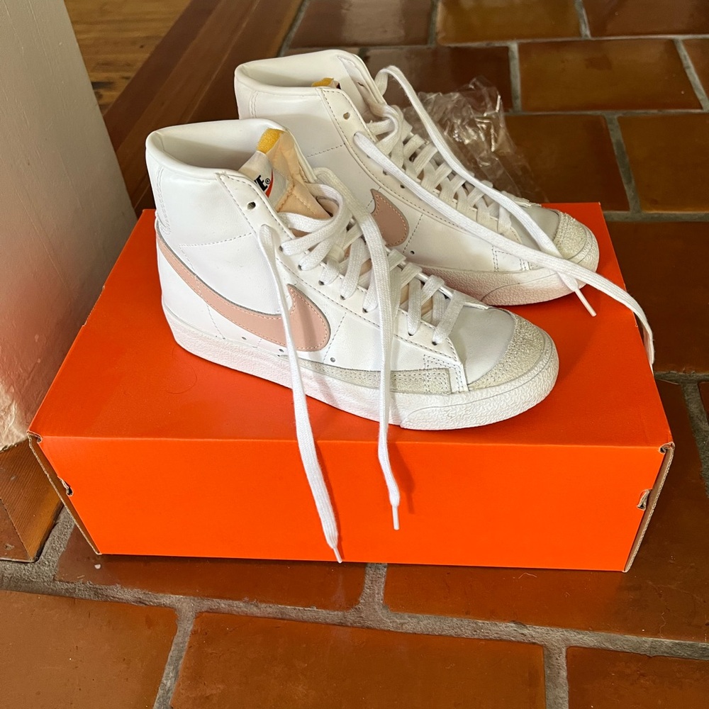 Nike White and Pink High-Top Sneakers